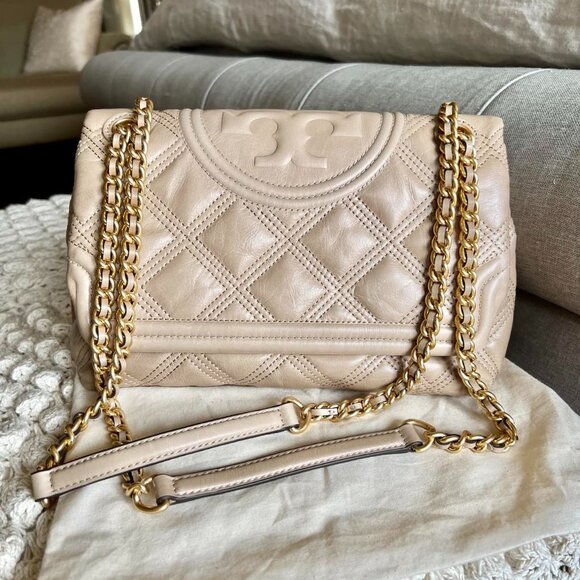 Tory Burch Handbags - Tory Burch Soft Glazed Fleming in Almond Flour ~ Larger size
